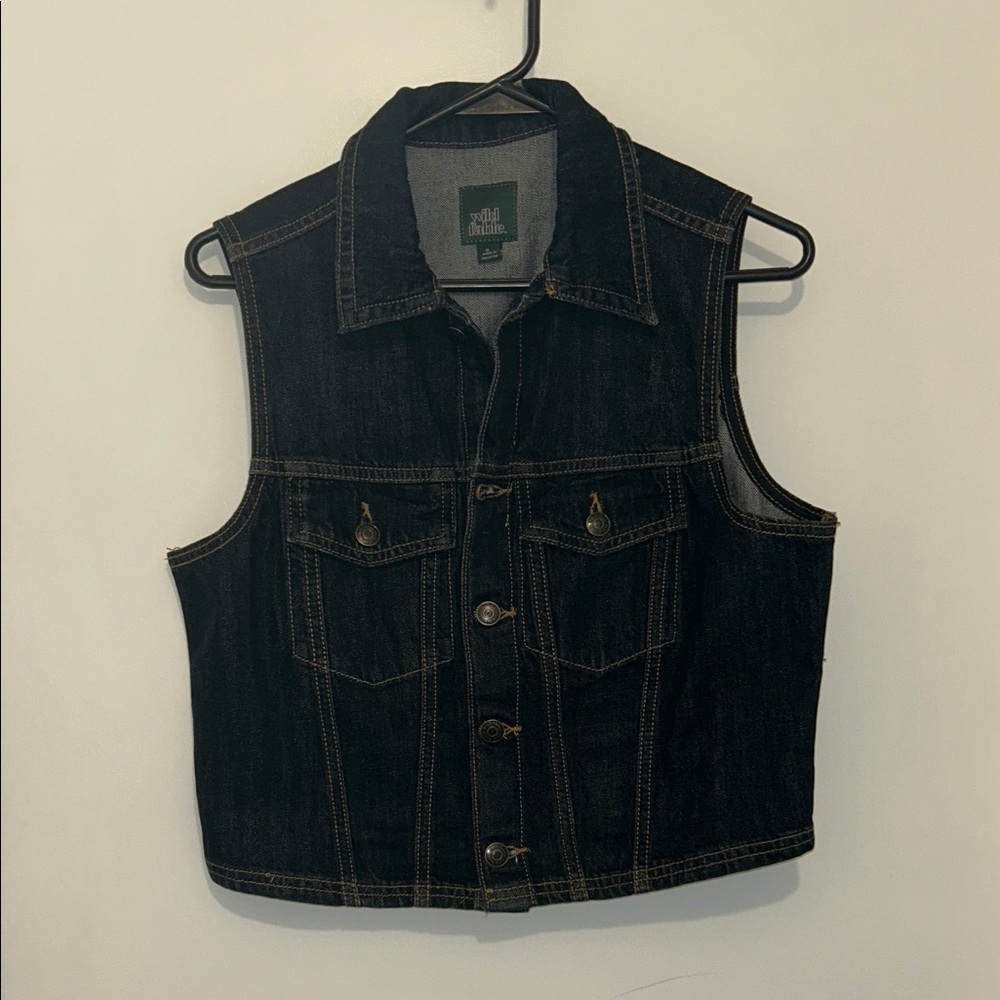 wild fable Dark Indigo Denim Vest with Yellow Contrast Stitching